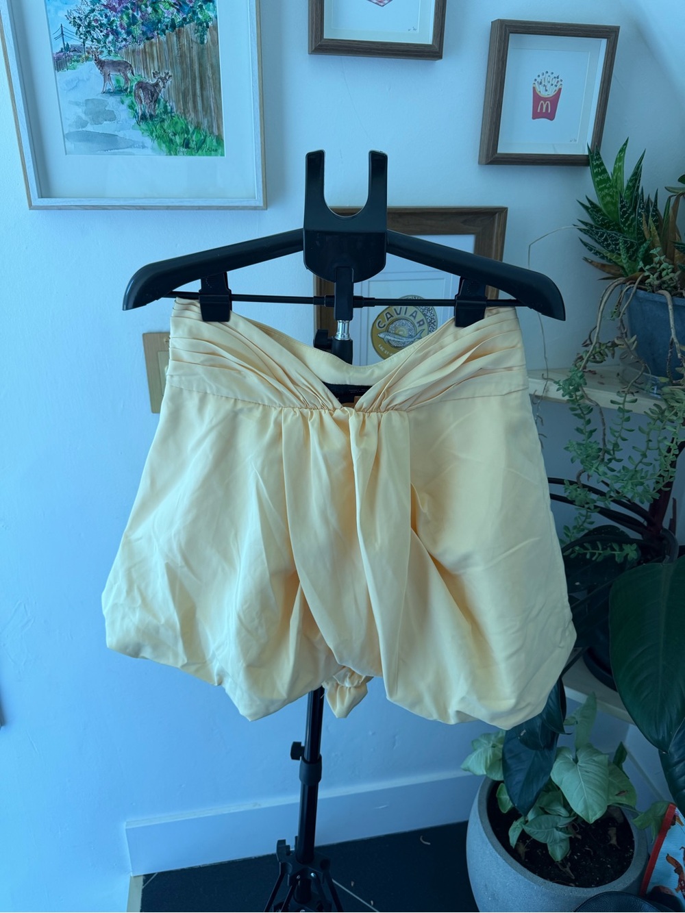 Zara Pale Yellow Mini Skirt with Draped Front